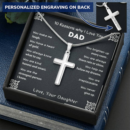 10 Reasons - Dad Amazon 4 Customize Engraved Cross Necklace