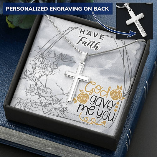 Dad To Son Gifts Cross Necklace Chain Bible Verse - God Gave Me You Customize Engraved Cross Necklace