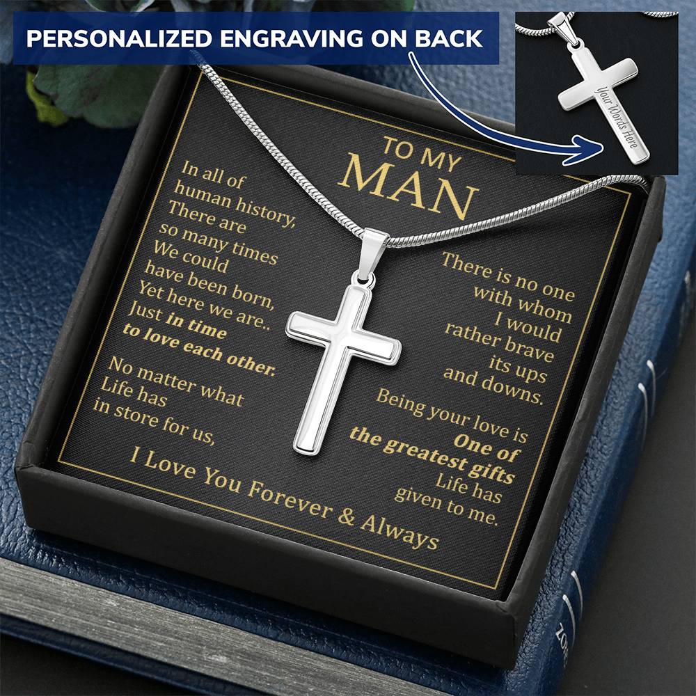 For Your Man - Love Each Other - Cross Customize Engraved Cross Necklace