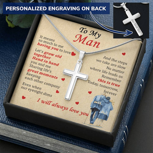For Your Man - Where Life Leads Us - Cross Customize Engraved Cross Necklace