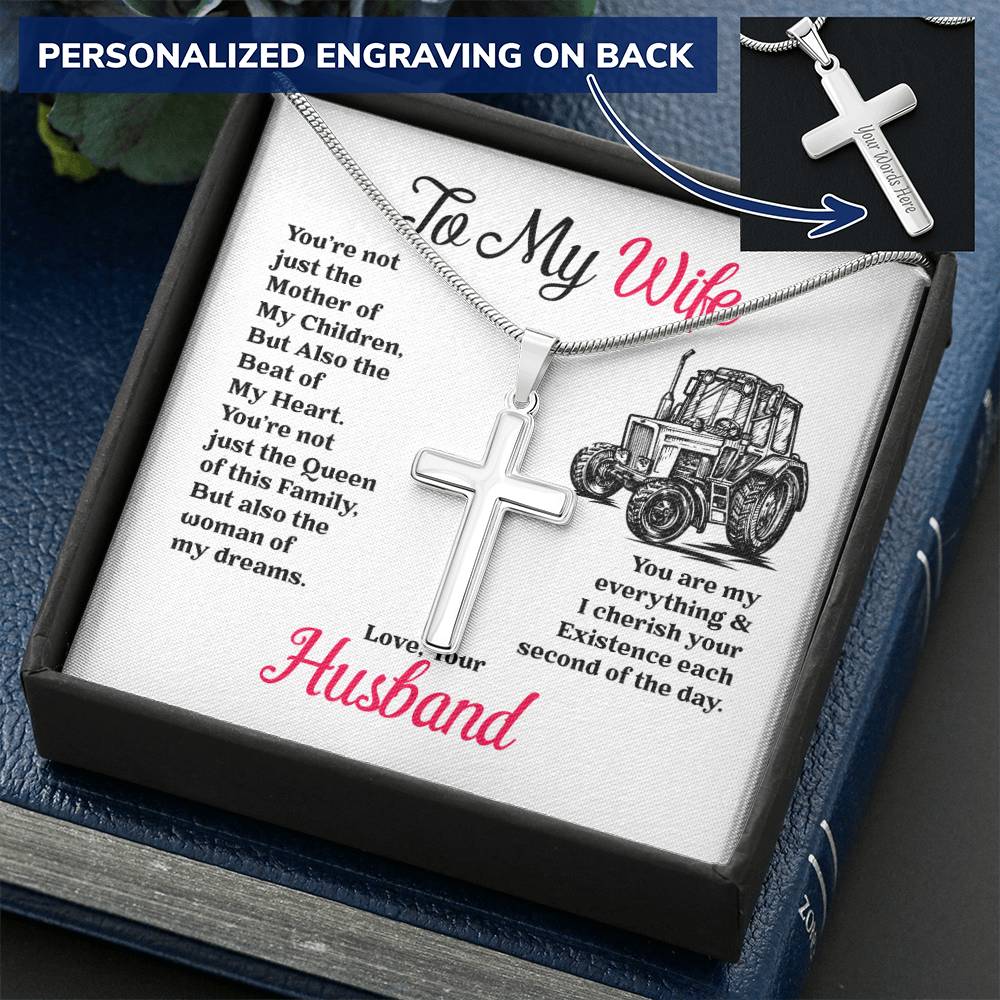 Farmer's Wife - Cross Necklace Customize Engraved Cross Necklace