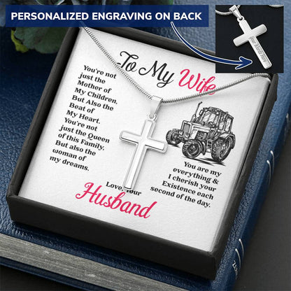 Farmer's Wife - Cross Necklace Customize Engraved Cross Necklace