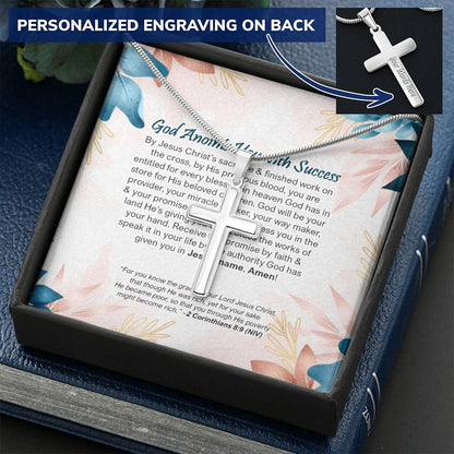 Blessing Declaration Card - Cross Necklace God Anoints You With Success Customize Engraved Cross Necklace