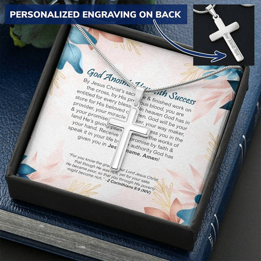 Blessing Declaration Card - Cross Necklace God Anoints You With Success Customize Engraved Cross Necklace