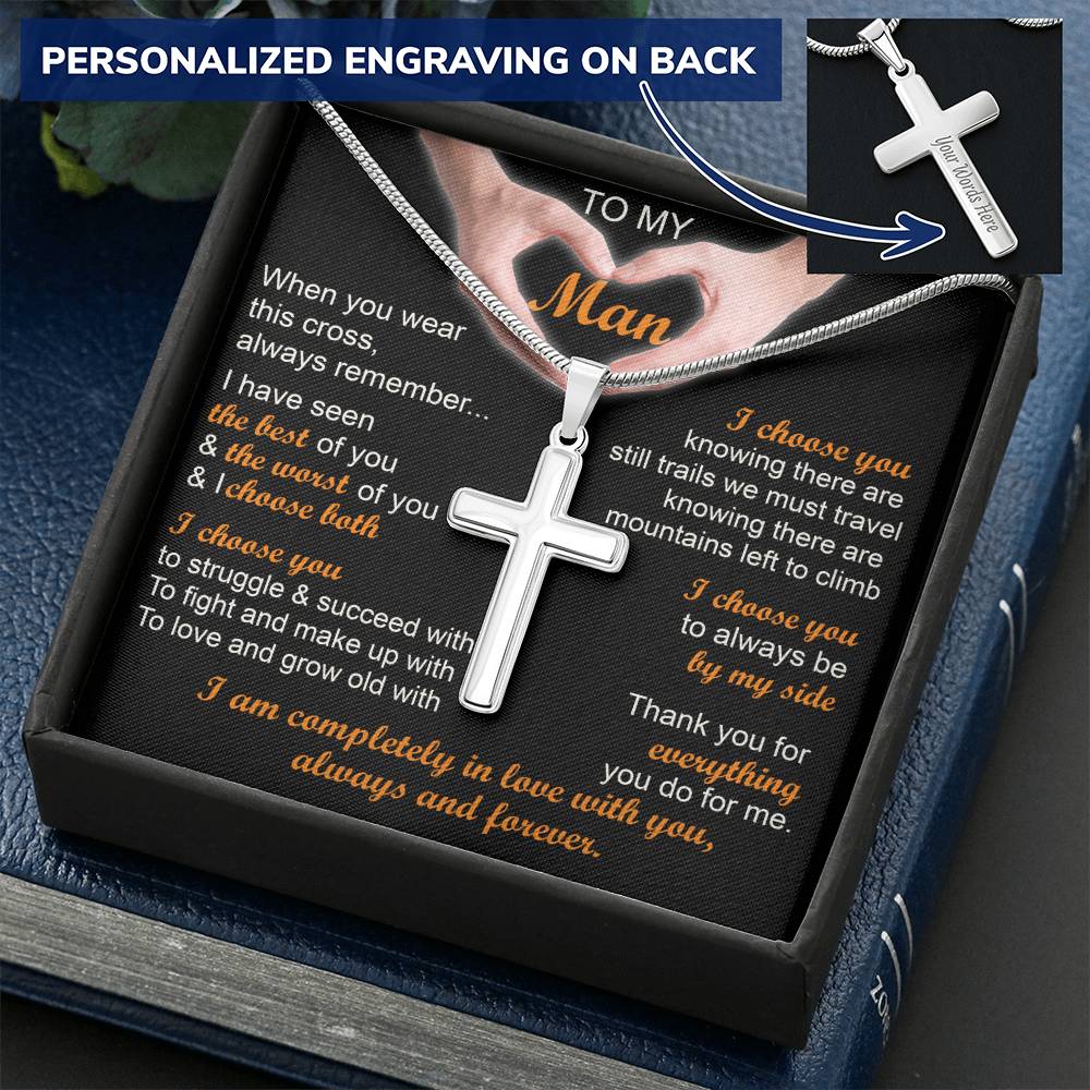 For Your Man - Thanks For Everything You Do - Cross Customize Engraved Cross Necklace