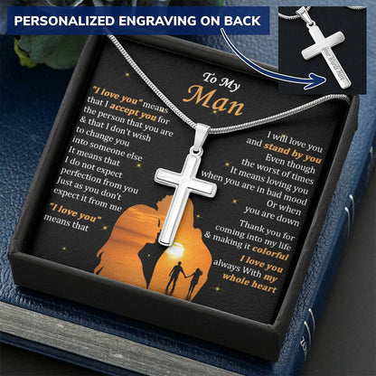 For Your Man - Stand By You - Cross Customize Engraved Cross Necklace