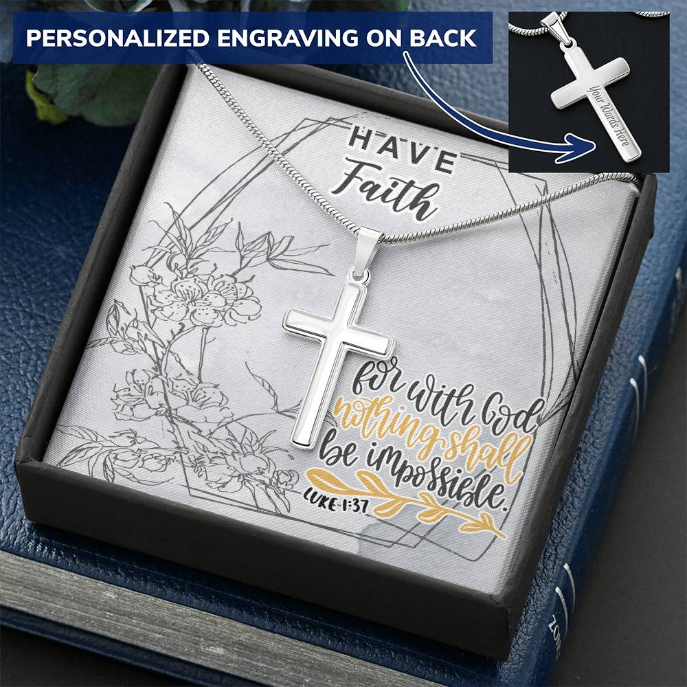 Dad To Son Gifts Cross Necklace Chain Bible Verse - For With God Nothing Shall Be Impossible Customize Engraved Cross Necklace