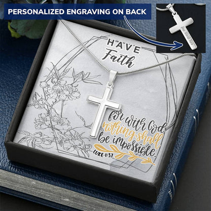 Dad To Son Gifts Cross Necklace Chain Bible Verse - For With God Nothing Shall Be Impossible Customize Engraved Cross Necklace