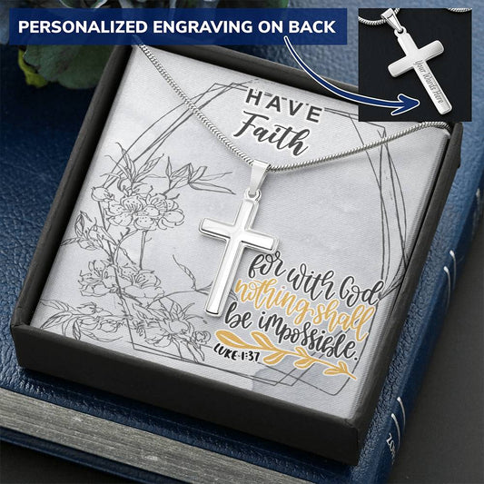 Dad To Son Gifts Cross Necklace Chain Bible Verse - For With God Nothing Shall Be Impossible Customize Engraved Cross Necklace