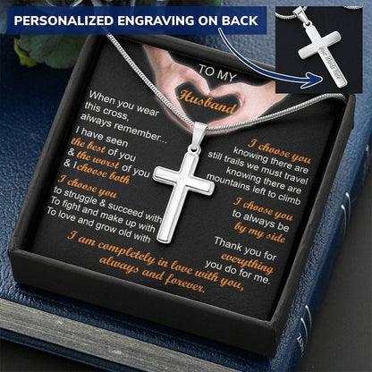 For Husband - Thanks For Everything You Do - Cross Customize Engraved Cross Necklace