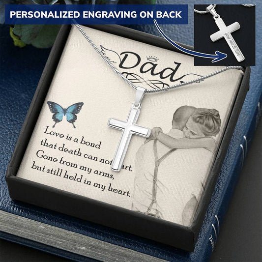 Dad - Love Is Board Thay Death Can Not Part - Necklace Customize Engraved Cross Necklace