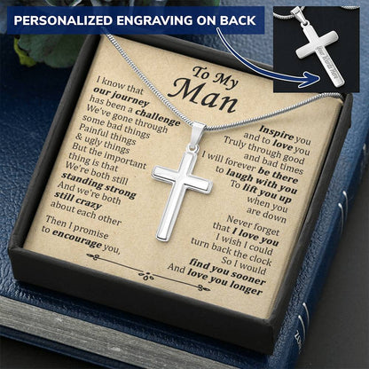 For Your Man - When You Are Down - Cross Customize Engraved Cross Necklace