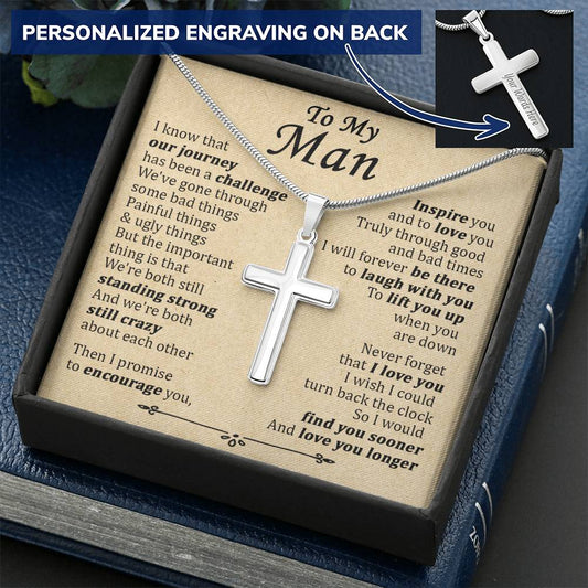 For Your Man - When You Are Down - Cross Customize Engraved Cross Necklace