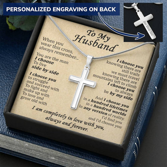 For Husband - Live Side By Side - Cross 1 Customize Engraved Cross Necklace