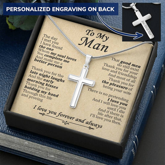 For Your Man - Good Men Do Still Exist - Cross Customize Engraved Cross Necklace