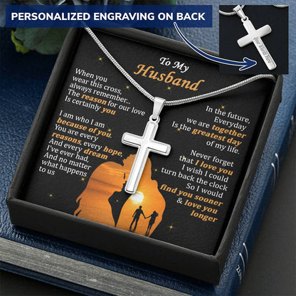 For Husband - Our Love - Cross Customize Engraved Cross Necklace