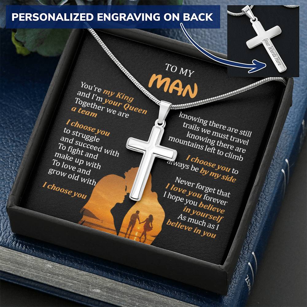 For Your Man - I Love You Forever - Cross Customize Engraved Cross Necklace