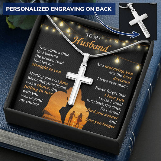 For Husband - The Best Decision - Cross Customize Engraved Cross Necklace