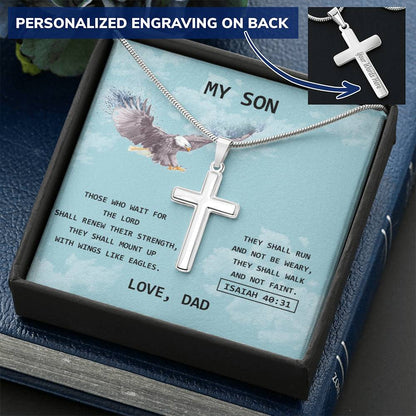 Eagle Cross For Son Customize Engraved Cross Necklace