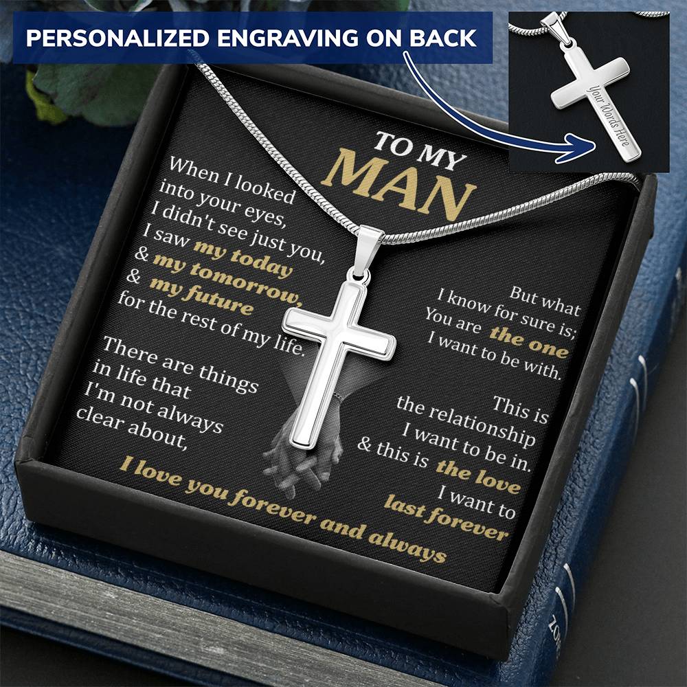 For Your Man - Just You - Cross Customize Engraved Cross Necklace