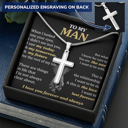 For Your Man - Just You - Cross Customize Engraved Cross Necklace