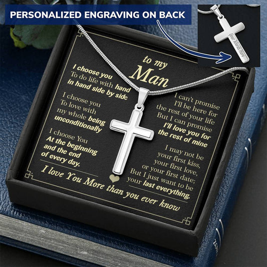 For Your Man - Everyday - Cross Customize Engraved Cross Necklace