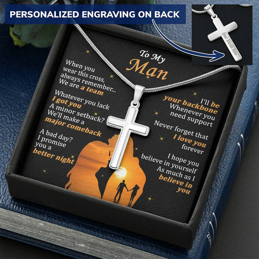 For Your Man - Whatever You Lack - Cross Customize Engraved Cross Necklace