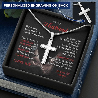 Gift For Husband - Grow Old With You - Cross Customize Engraved Cross Necklace