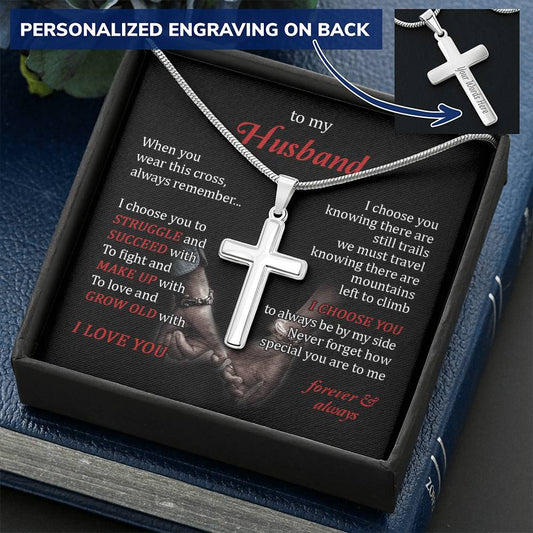 Gift For Husband - Grow Old With You - Cross Customize Engraved Cross Necklace