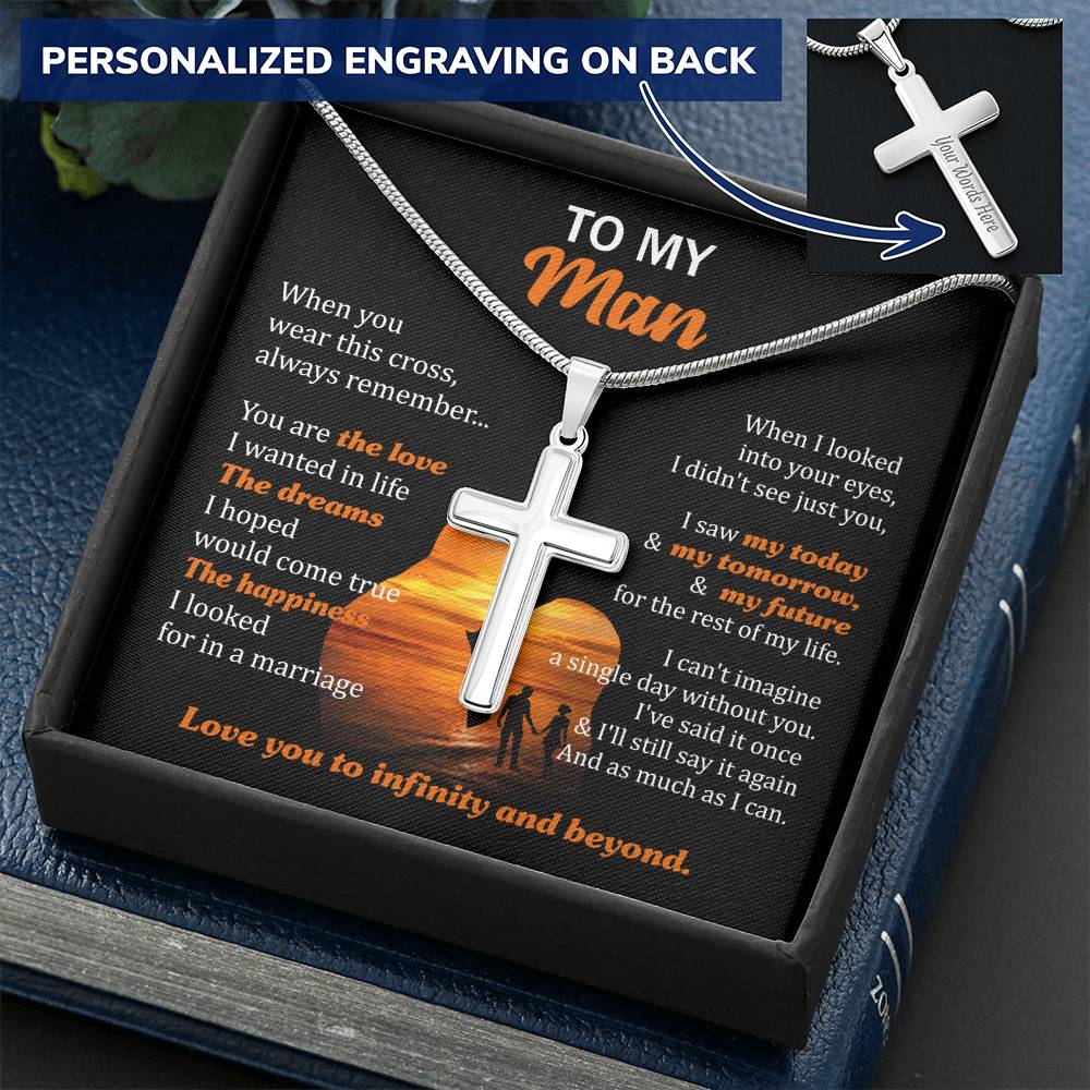 For Your Man - The Happiness - Cross Customize Engraved Cross Necklace