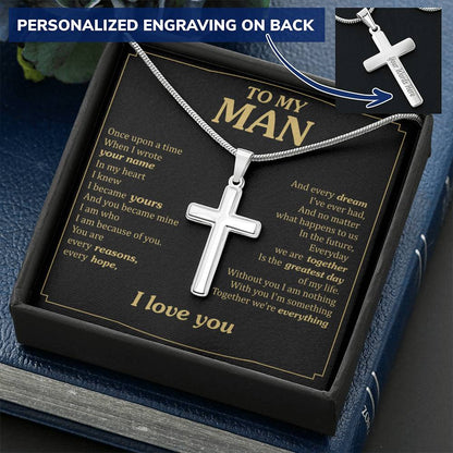 For Your Man - In My Heart - Cross Customize Engraved Cross Necklace