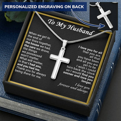 Gift For Husband - The Clock - Cross Customize Engraved Cross Necklace