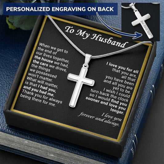 Gift For Husband - The Clock - Cross Customize Engraved Cross Necklace