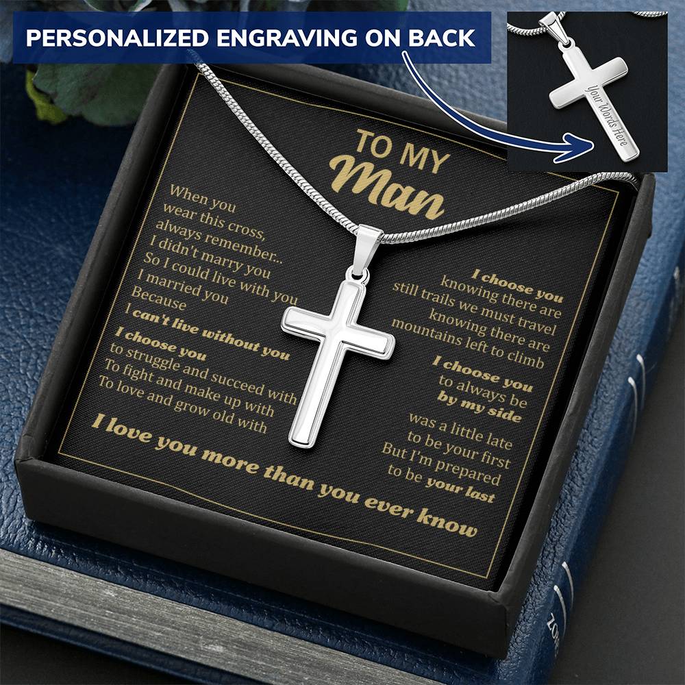 For Your Man - I'd Find You - Cross Customize Engraved Cross Necklace