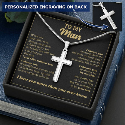 For Your Man - I'd Find You - Cross Customize Engraved Cross Necklace