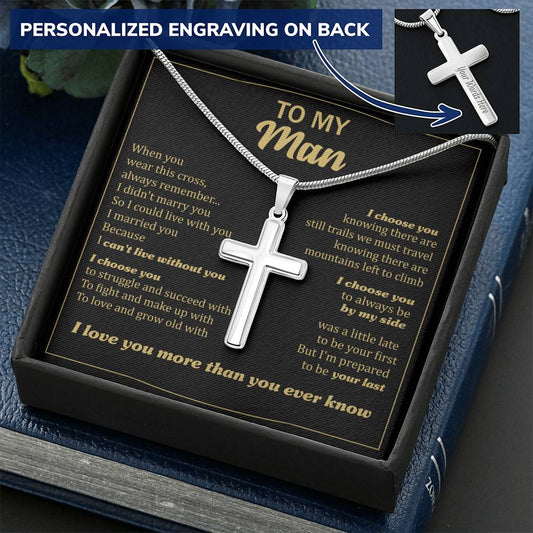 For Your Man - I'd Find You - Cross Customize Engraved Cross Necklace