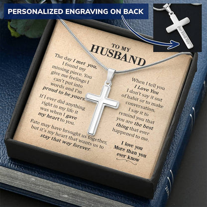 For Husband - Proud To Be Yours - Cross Customize Engraved Cross Necklace