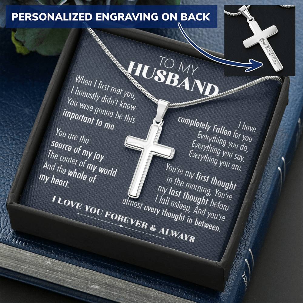 For Husband - Every Thought 1 - Cross Customize Engraved Cross Necklace