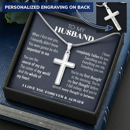 For Husband - Every Thought 1 - Cross Customize Engraved Cross Necklace