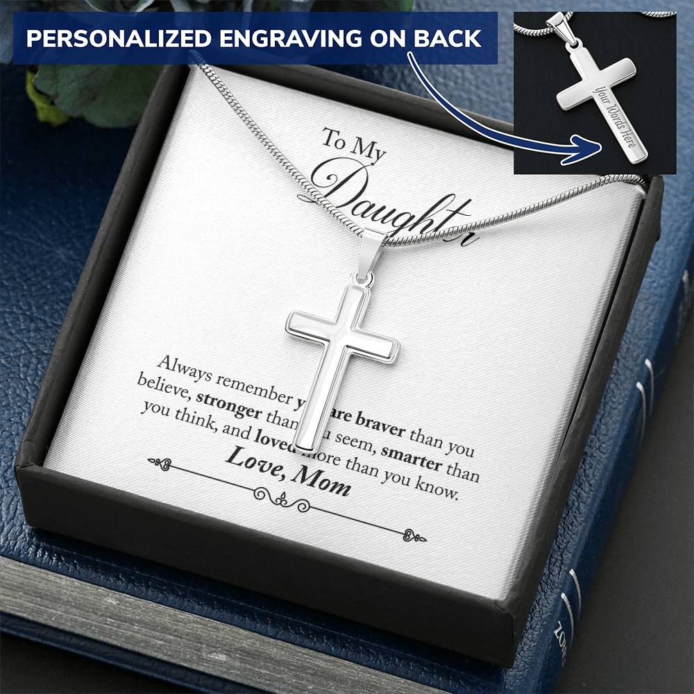 A Cross From Mom For My Brave Daughter Customize Engraved Cross Necklace