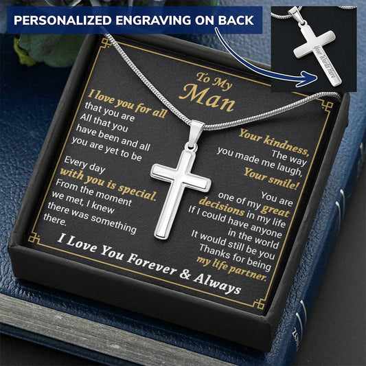 For Your Man - The Moment We Met - Cross Customize Engraved Cross Necklace