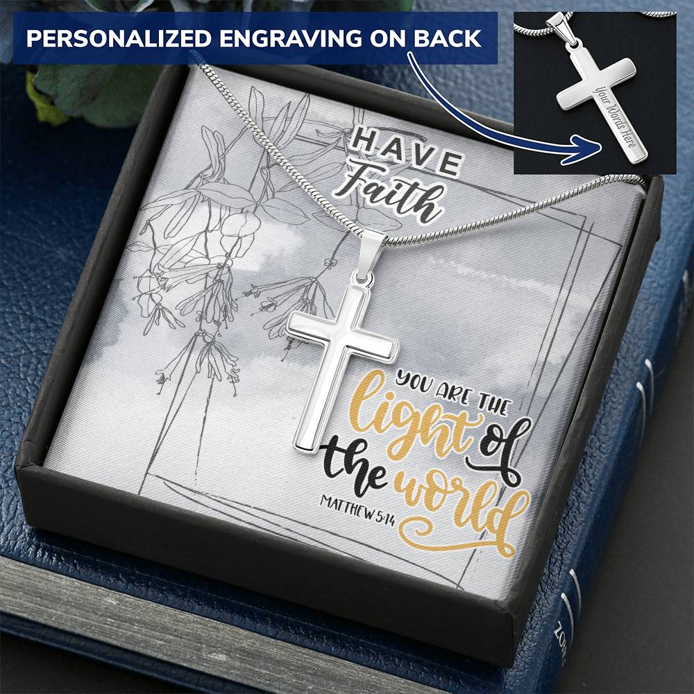Dad To Son Gifts - You Are The Light Of The World Customize Engraved Cross Necklace