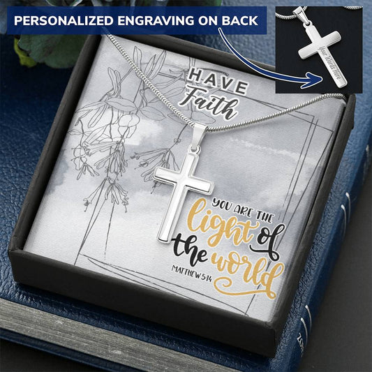 Dad To Son Gifts - You Are The Light Of The World Customize Engraved Cross Necklace