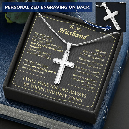 For Husband - Lucky To Have You - Cross Customize Engraved Cross Necklace