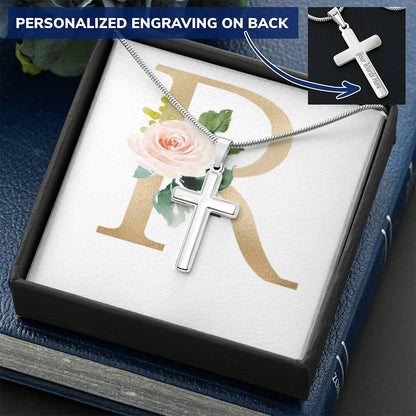 Gift For Dad Customize Engraved Cross Necklace