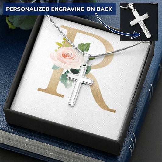 Gift For Dad Customize Engraved Cross Necklace