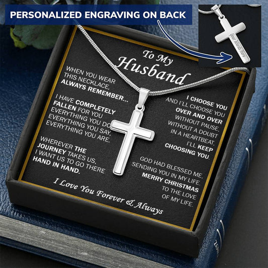 Gift For Husband - Go There - Cross Customize Engraved Cross Necklace