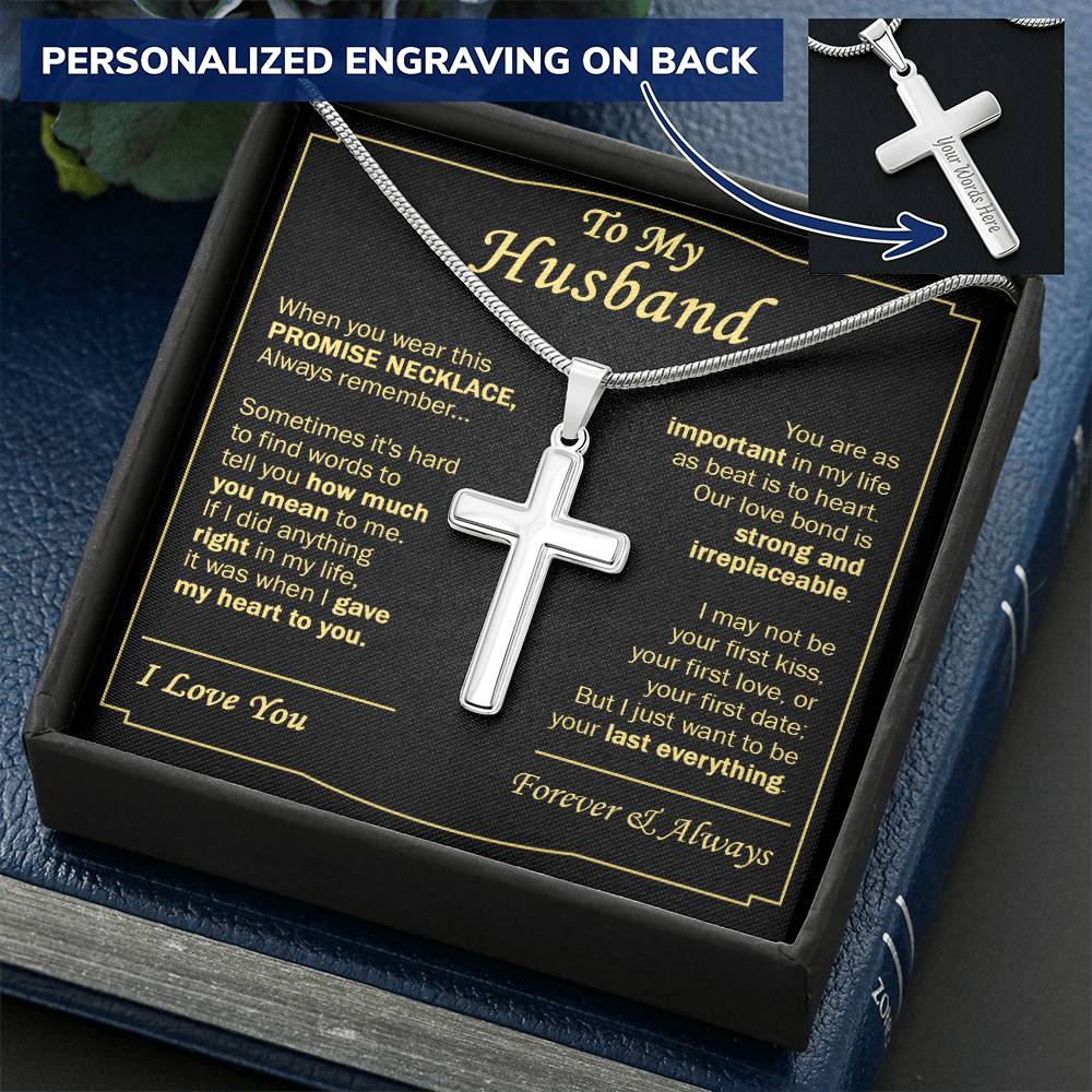 Gift For Husband - My Heart - Cross Customize Engraved Cross Necklace