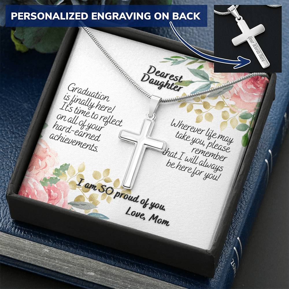 Dearest Daughter Graduation Engravable Cross Necklace Customize Engraved Cross Necklace