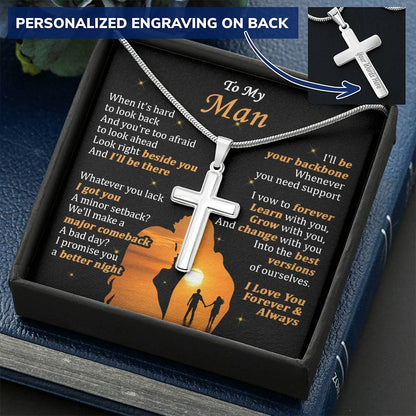 For Your Man - Grow With You - Cross Customize Engraved Cross Necklace